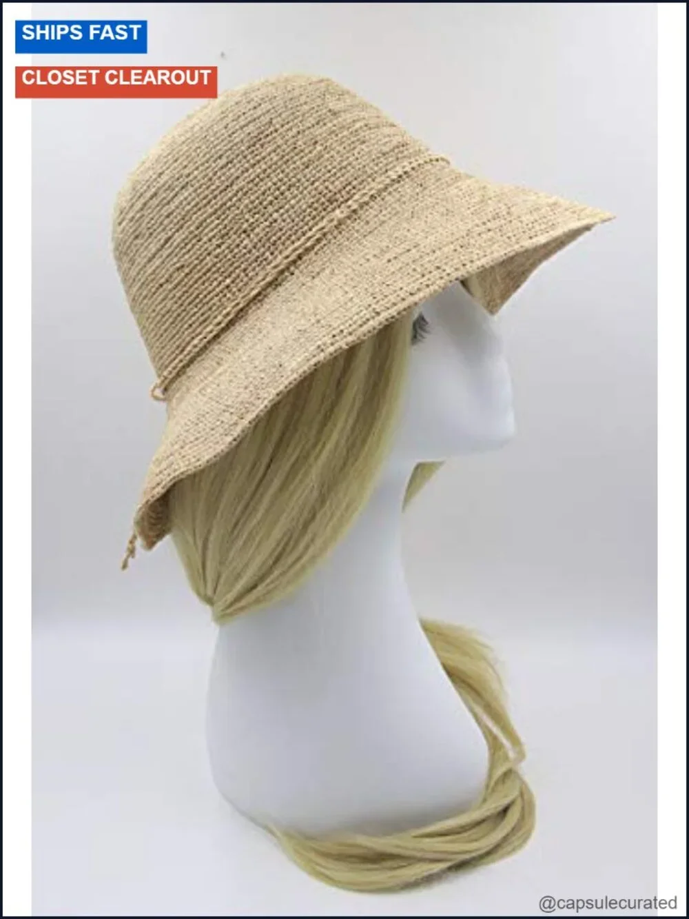 Women's Straw Bucket Hat Beach Sun Protection Wide Brim Packable Adjustable